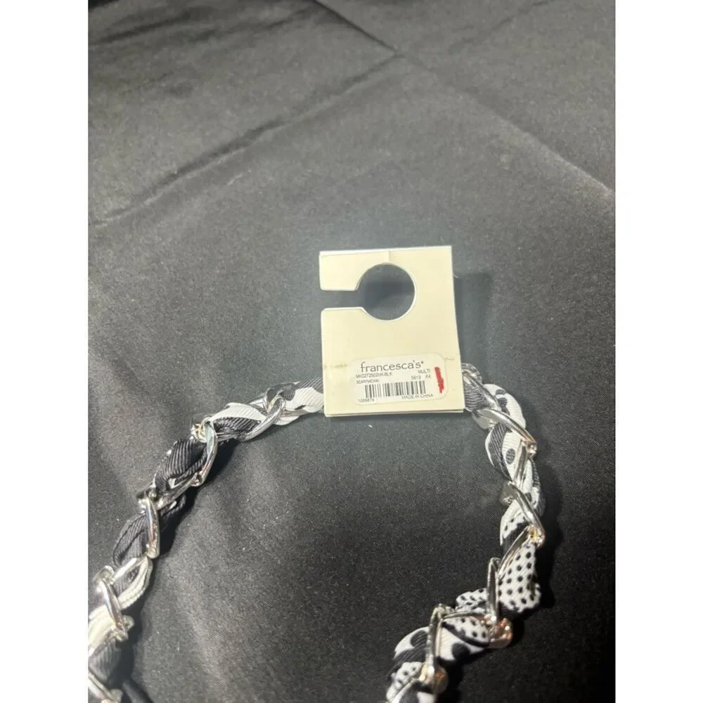 New Twilly Bag Charm Chain Scarf Necklace with Black & White Polka Dot Ties